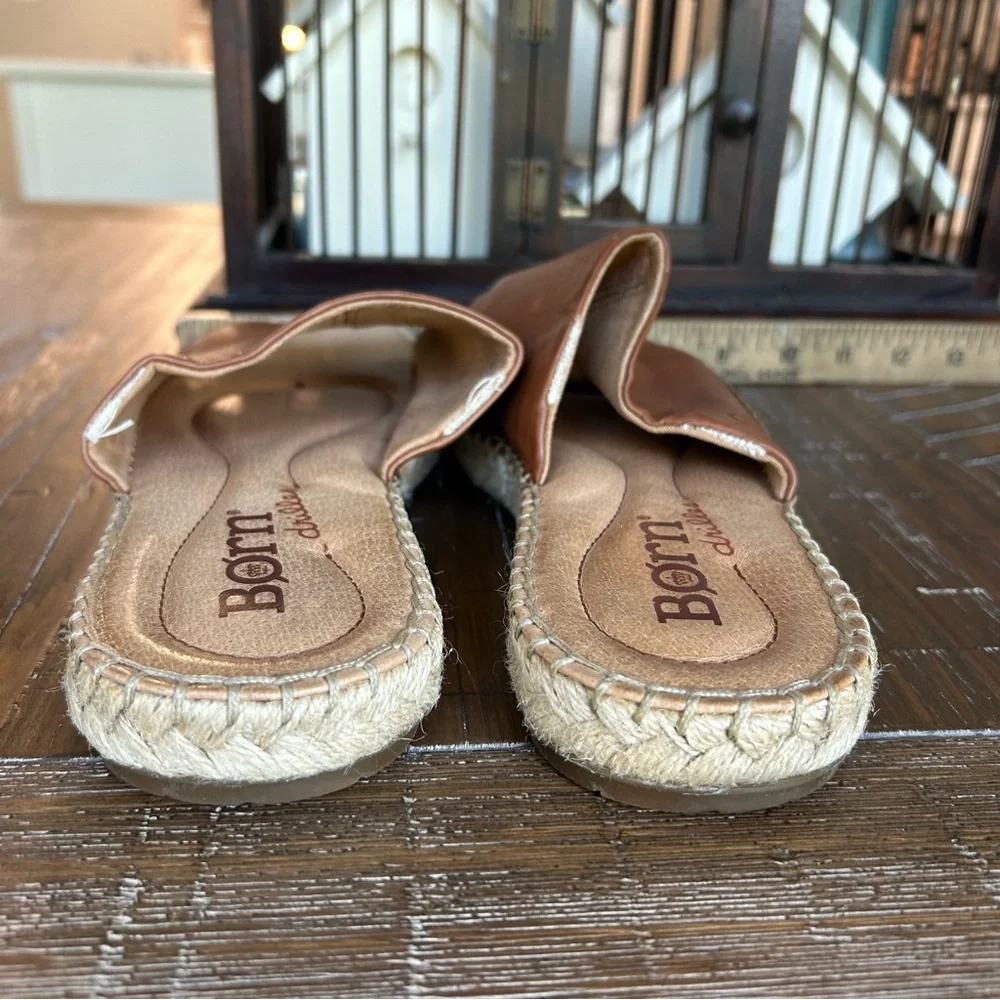 Born Women's Brown leather Slide espadrille Sandals 9